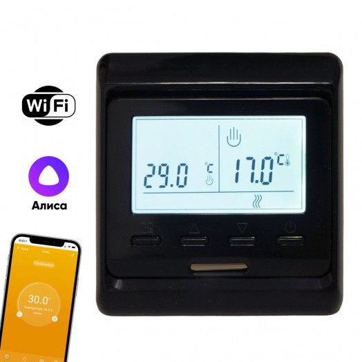Терморегулятор МК60Е Wi-Fi электронный программируемый для теплого пола, черный